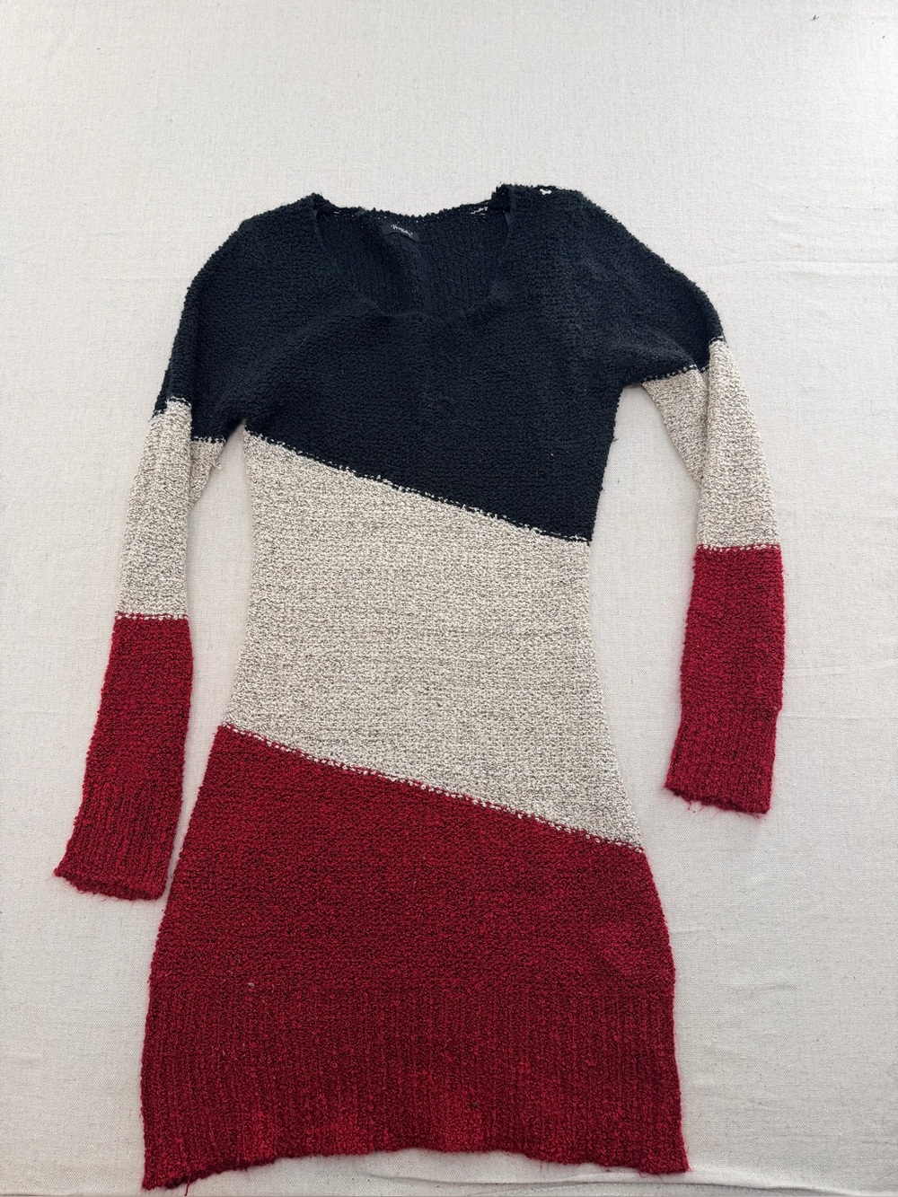 Rhapsody Black, Cream & Red Long Sleeve Colorblock Dress